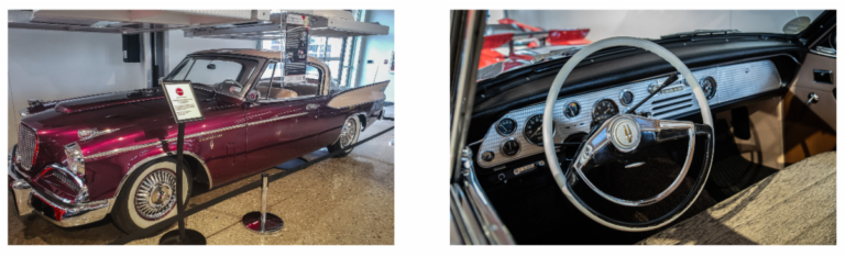Photos of a red Golden Hawk automobile and interior.